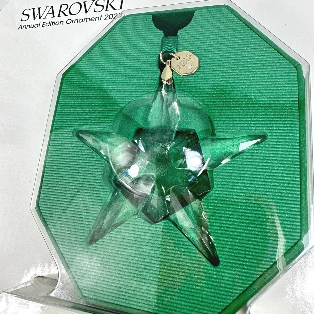 Swarovski Annual Edition 2025 Crystal Star Ornament Green Ribbon NIB 2025 Tag